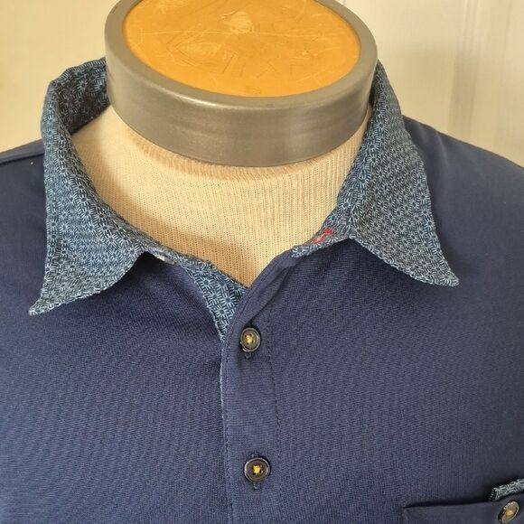 Fourmy Deep Blue Polo with Patterned Collar - Picture 7 of 16